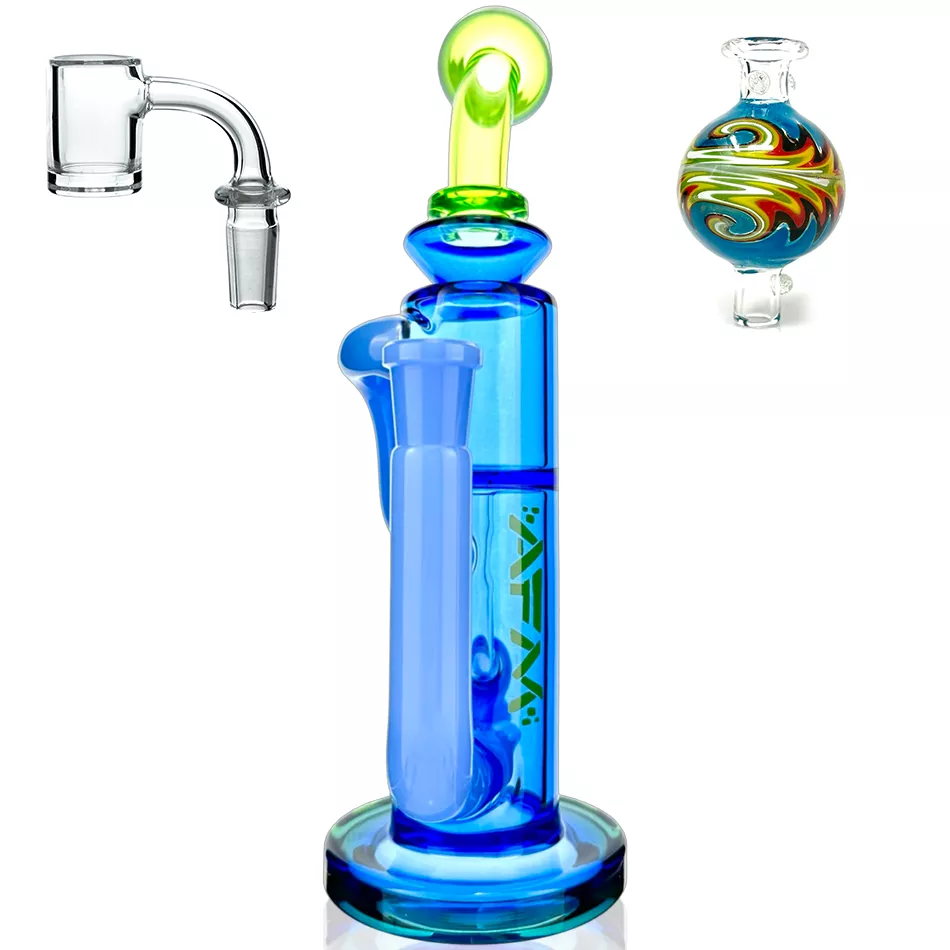 10″ AFM Bilbao Colored Glass Recycler Dab Rig + Quartz Banger Bundle