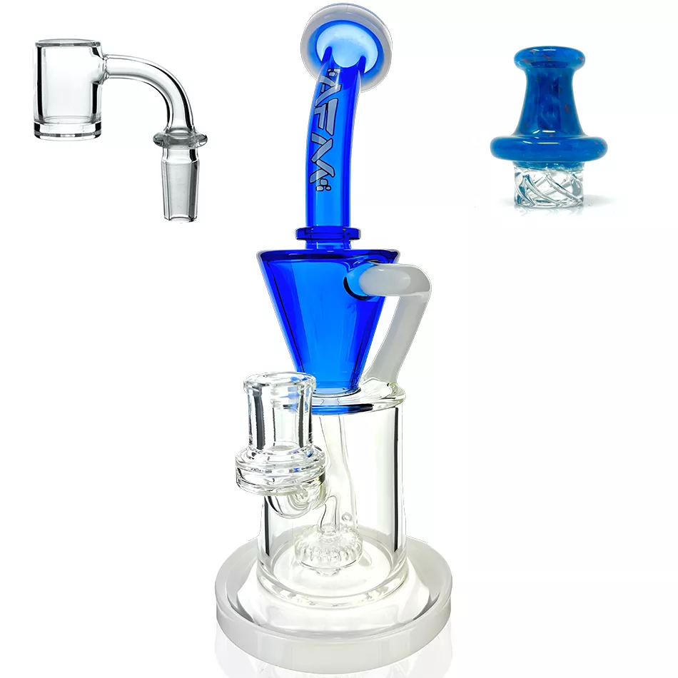 10″ AFM Drain Incycler Double Color Dab Rig + Quartz Banger & Carb Cap Bundle