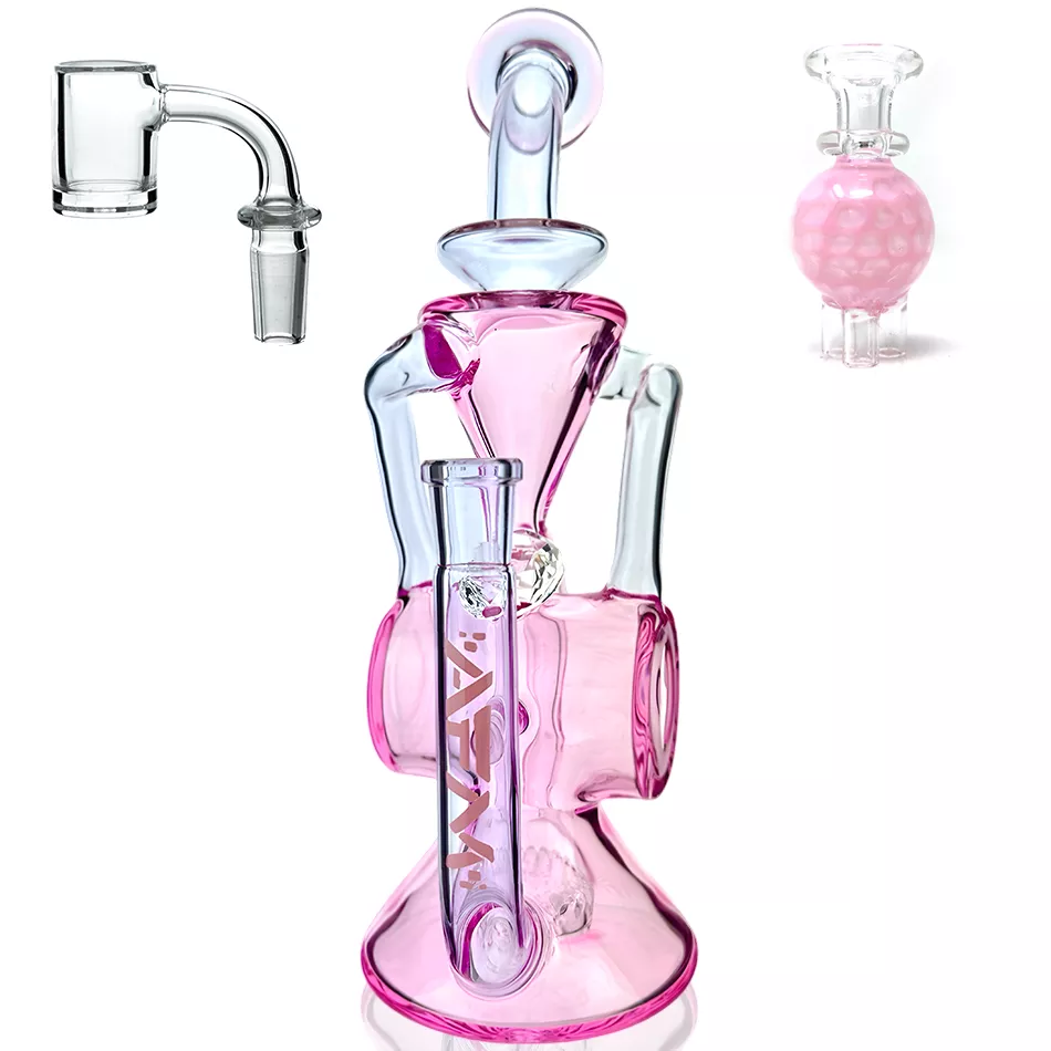10″ AFM Glass Barrel Blaster Colored Glass Recycler Dab Rig + Quartz Banger Bundle