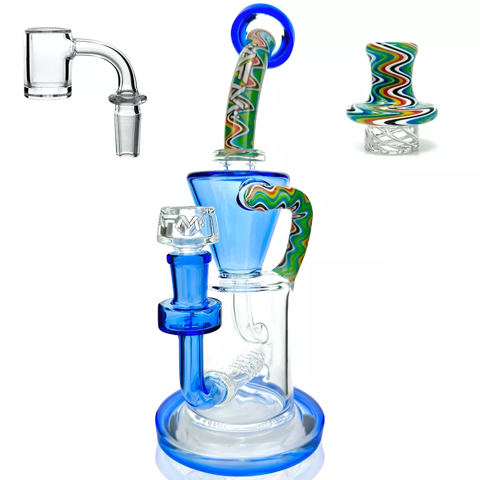 10″ AFM Glass Drain Recycler Reversal Inline Dab Rig + Quartz Banger & Carb Cap Bundle