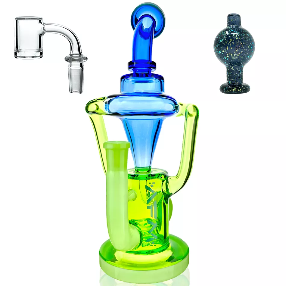 10″ AFM Glass Palermo Double Glass Recycler Dab Rig + Quartz Banger Bundle