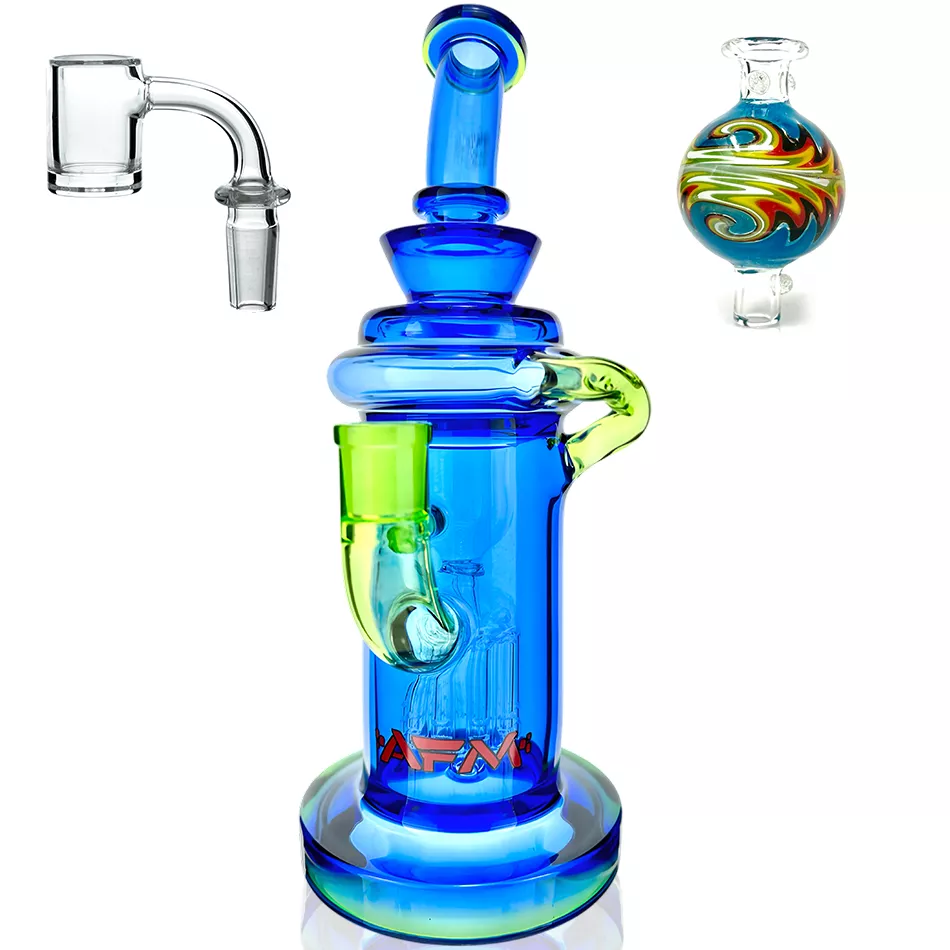 10″ AFM Glass Power Station Full Color Glass Recycler Dab Rig + Quartz Banger & Carb Cap Bundle