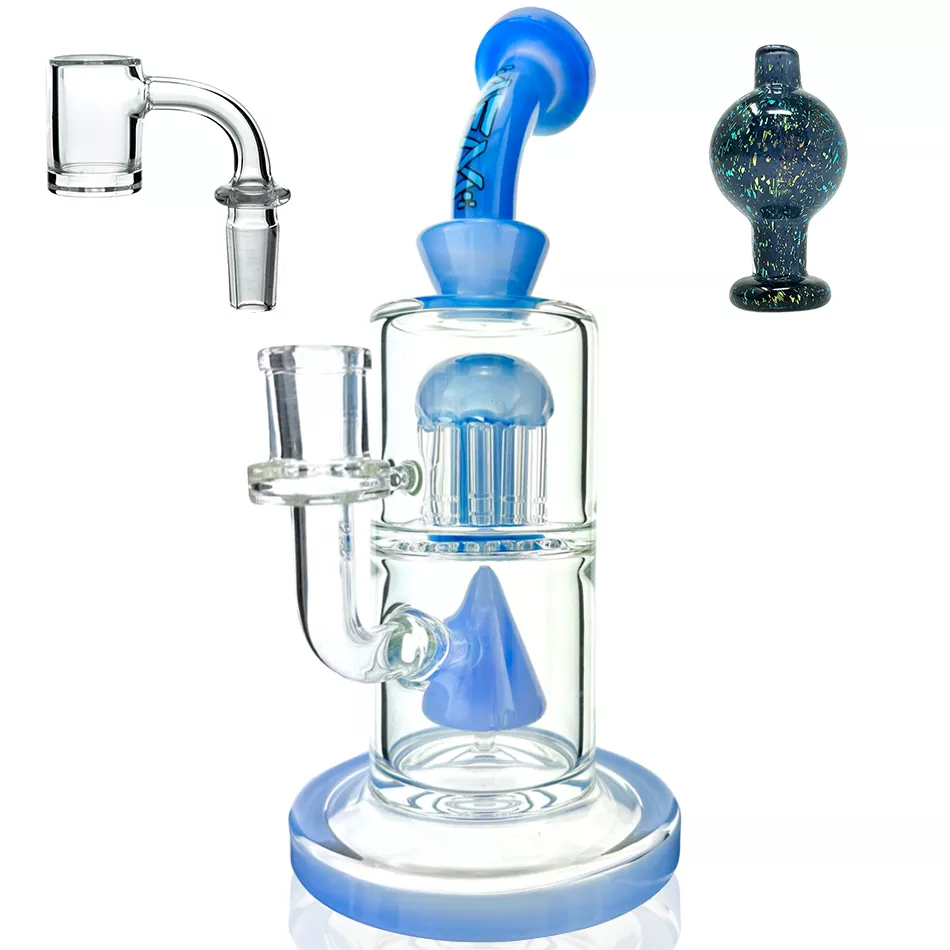 10″ AFM Glass Pyramid Perc Glass Dab Rig + Quartz Banger & Carb Cap Bundle