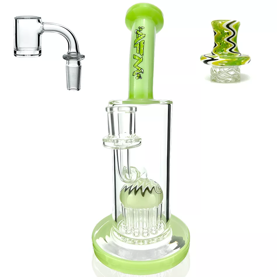 10″ AFM Glass Reversal Arm Perc Glass Dab Rig + Quartz Banger & Carb Cap Bundle
