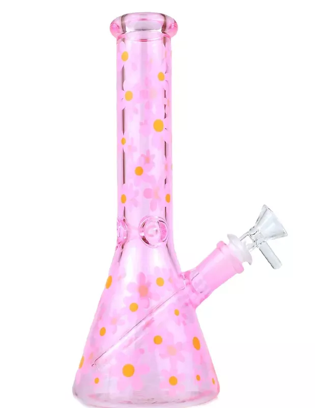 10 ” Pink Flower Beaker Glass Bong