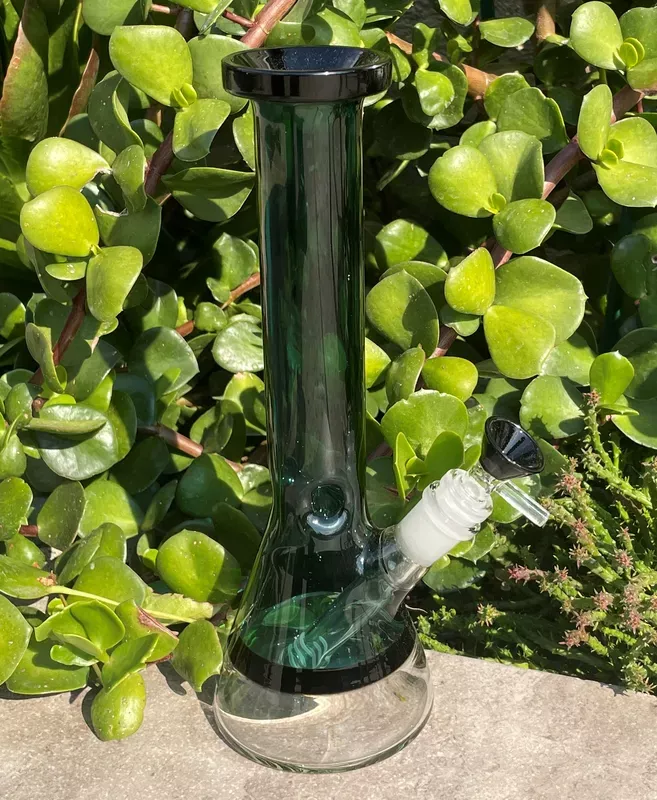 10 ” Thick Green & Black Glass Beaker Bong Black Bowl – Take Me Out