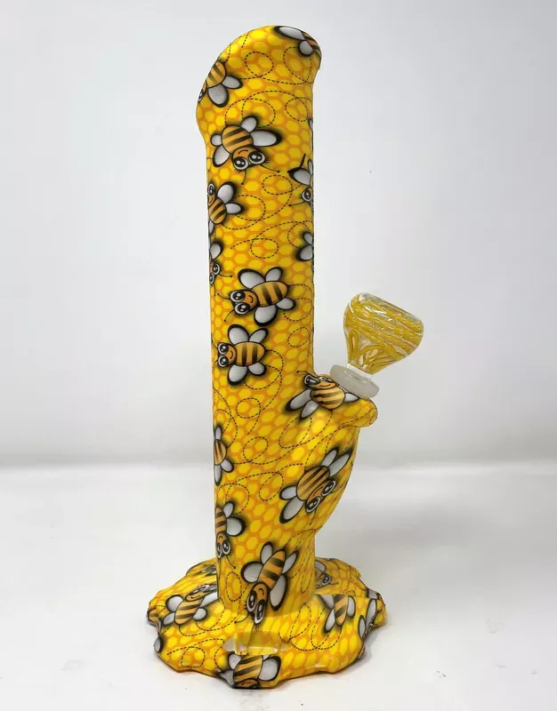 10 ” Unbreakable Silicone straight Bong Honeycomb & Bee Design