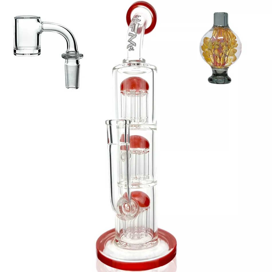 11.5″ AFM Glass Triple Arm Perc Glass Dab Rig + Quartz Banger & Carb Cap Bundle