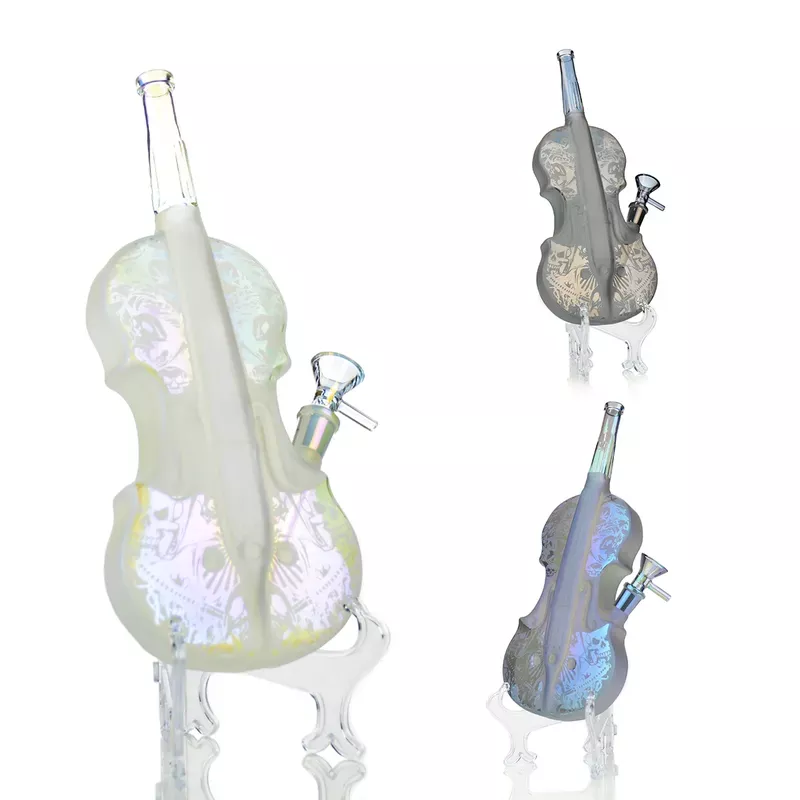 11 ” Violin Water Pipe Engraved and Electroplated Glass