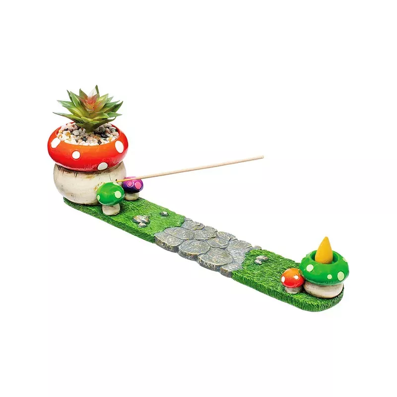 12.5 ” Fujima Mushroom Incense Burner with Faux Plant