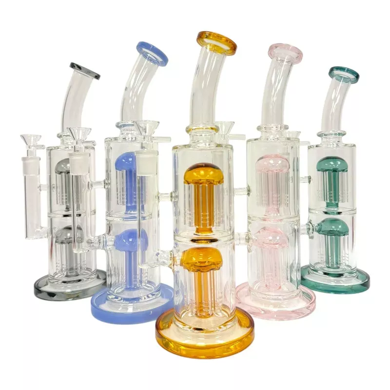 12 ” Color Straight Tube Bent Neck Tree Perc Glass Water Pipe (Assorted Colors)