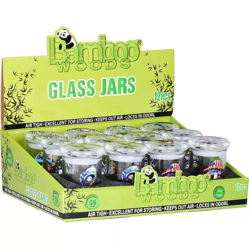 12CT DISPLAY – Bamboo Woods Trippedelic Glass Jar – 3 ” / Assorted Designs