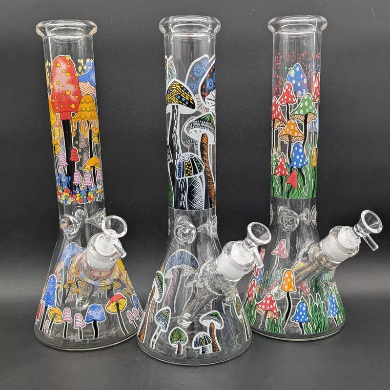 14 ” Glow in the Dark Mushrooms Beaker Bong