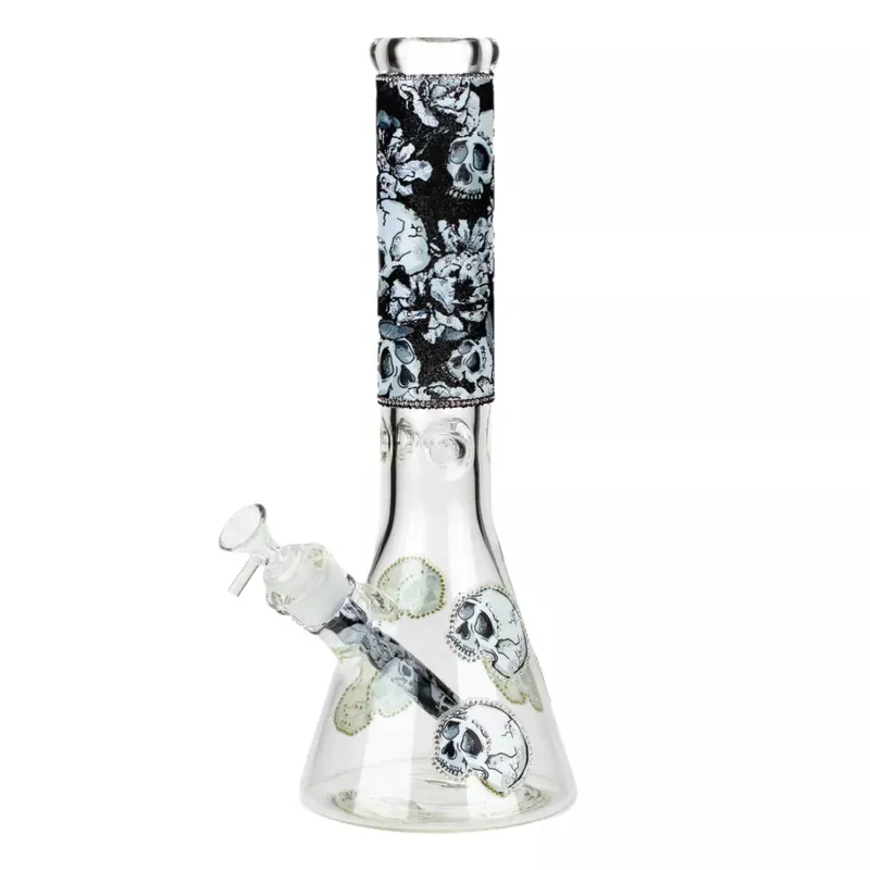 14 ” Graphic w/ Cubic Zirconia Decor Glass Beaker Bong 7mm