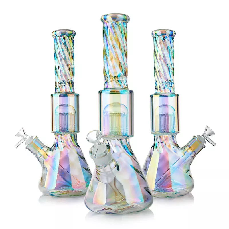 14 ” Iridescent Rainbow Spiral Glass Bong