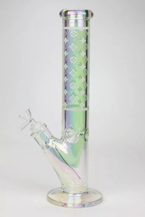 14″ Luxury Designer Logo 7mm Electroplated Straight Tube Bong