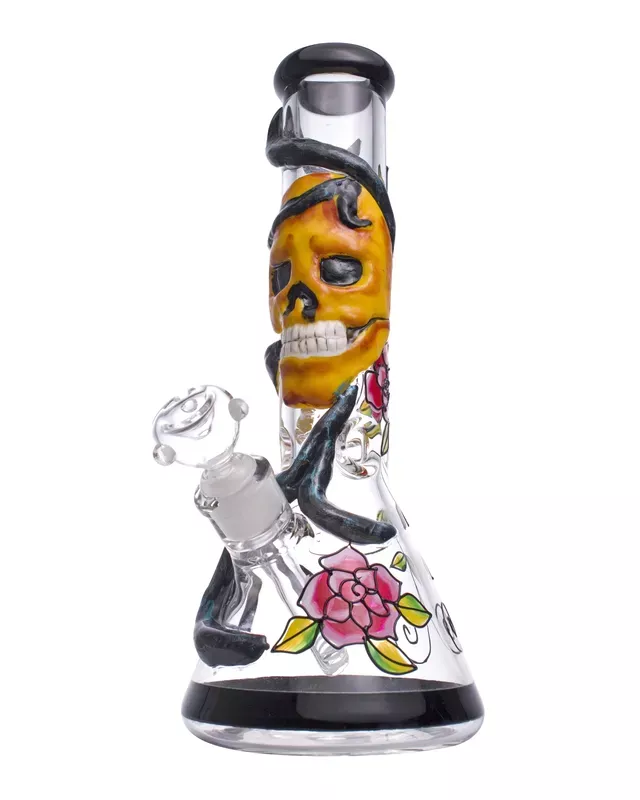 14” Skull n’ Roses Beaker Bong