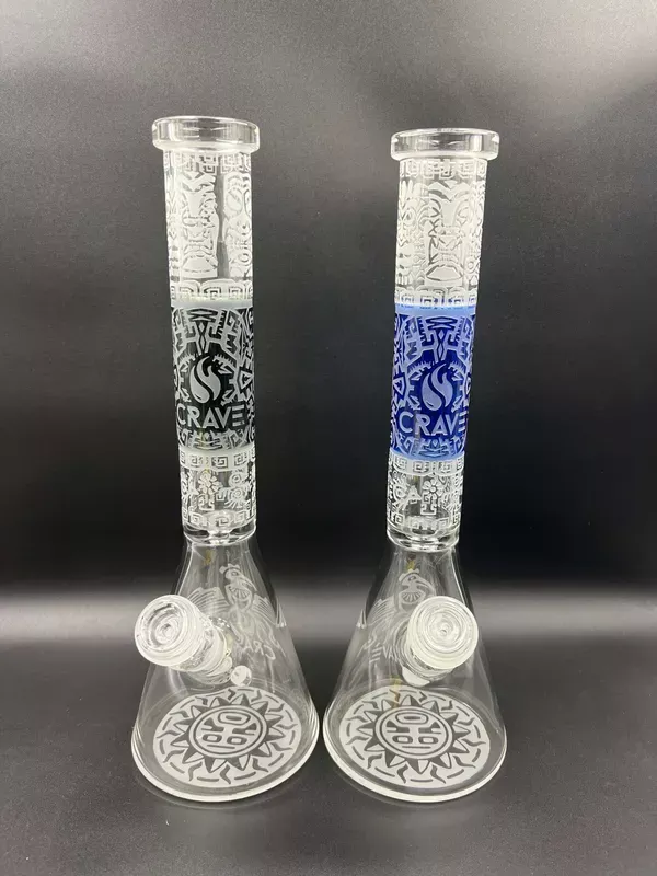 17 ” Aztec Design Sandblasted Beaker Bong by Crave Glass