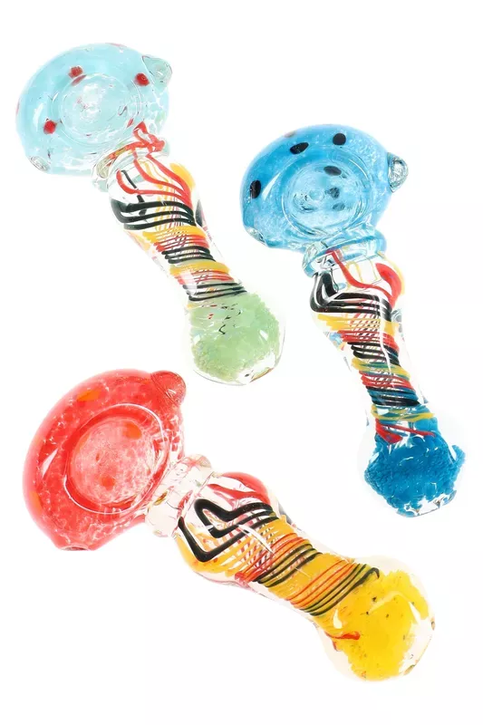 4.5″ Frit-Striped Glass Spoon Pipe “Confetti Twist” – Assorted Colors
