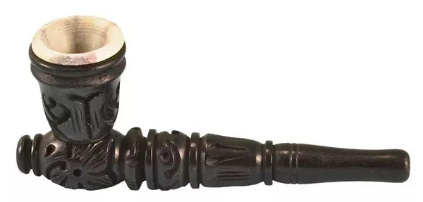 4 ” Carved Wood Tobacco Pipe w/ Stone Bowl