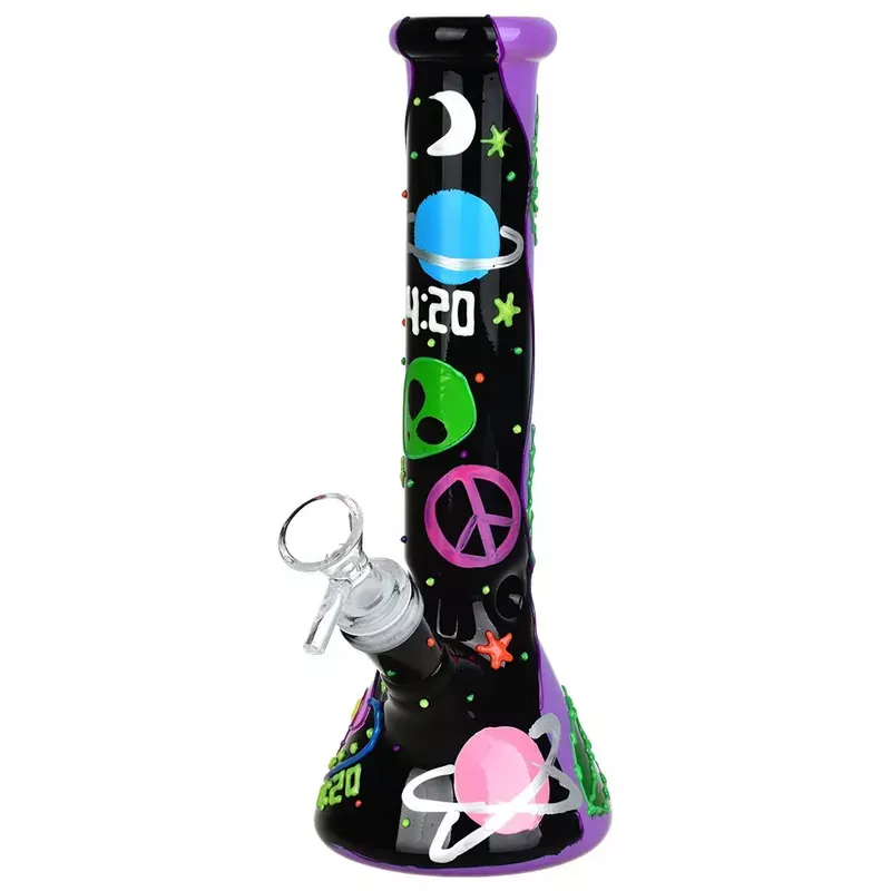420 Beam Me Up Glow In The Dark Glass Beaker Water Pipe | 9.5 ” | 14mm F