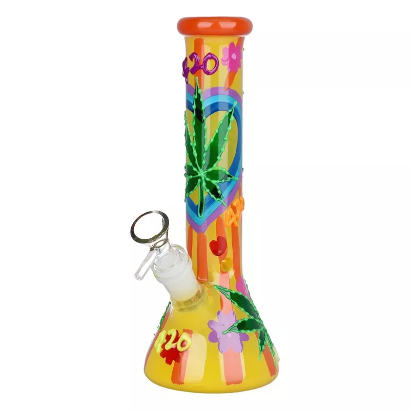 420 Leafy Sunburst Glow 9.25 ” Beaker Bong