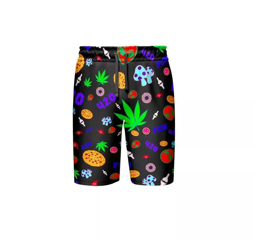 420 Mushroom Donut Cannabis Leaf Shorts Pack of 5 Units 1-M, 1-L, 1-XL, 1-XXL, 1-XXXL — 100% Polyester