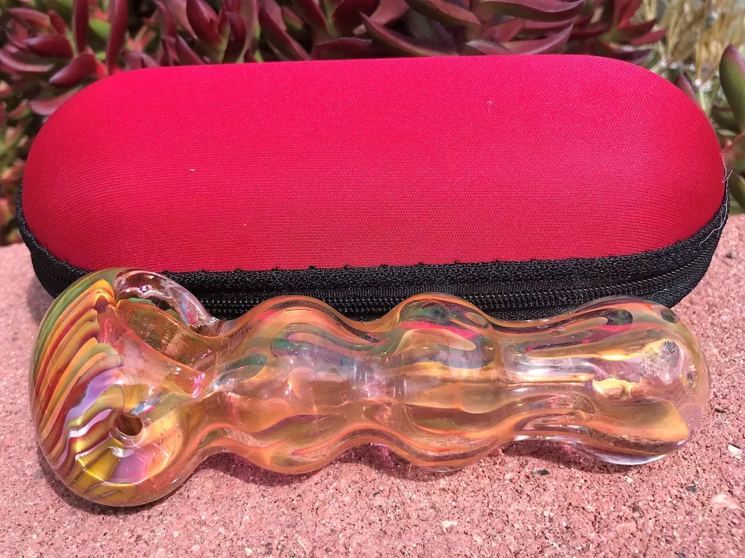5 ” Best Thick Glass Spoon Pipe w/Zipper Padded Hard Case – Pink n’ Golden Fumed