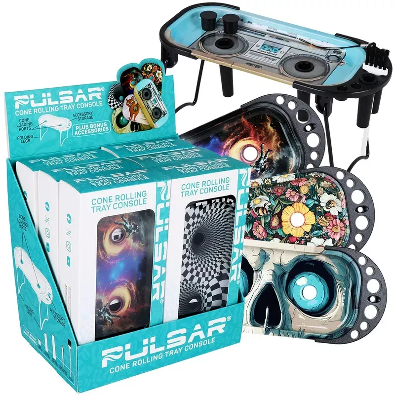 6CT DISPLAY – Pulsar Elevated Cone Rolling Tray Console – 9.25 “x4.25 ” / Assorted Designs