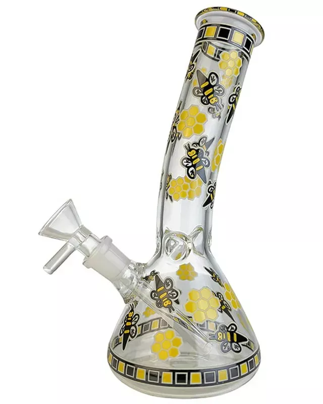 7.5 ” Honey Bee Bent Beaker Bong – Glow In The Dark
