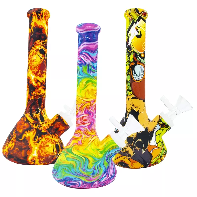 7.5 ” Mini Silicone Beaker Printed Decal Water Pipe