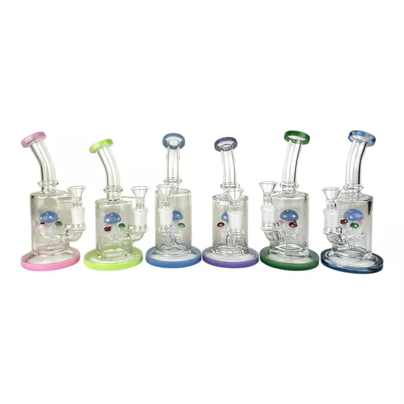7 ” Mushroom Cylinder Bent Neck Glass Water Pipe