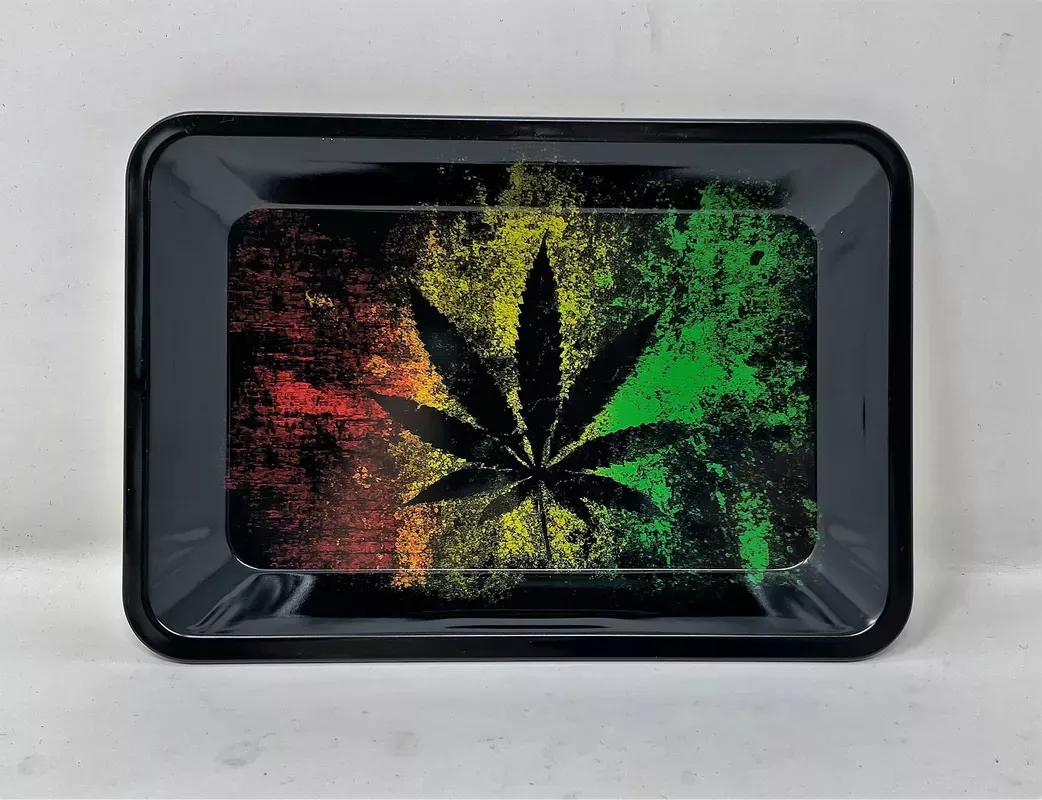 7 “x 5 ” Portable Mini Leaf Rasta Colorful Metal Rolling Tray – Great for Travel or Gift Pack