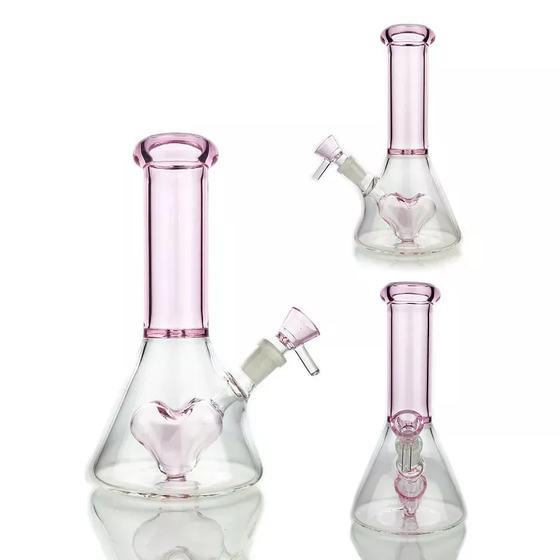 8 ” Pink Heart Beaker Shower Water Pipe Bong with 14mm Male Bowl