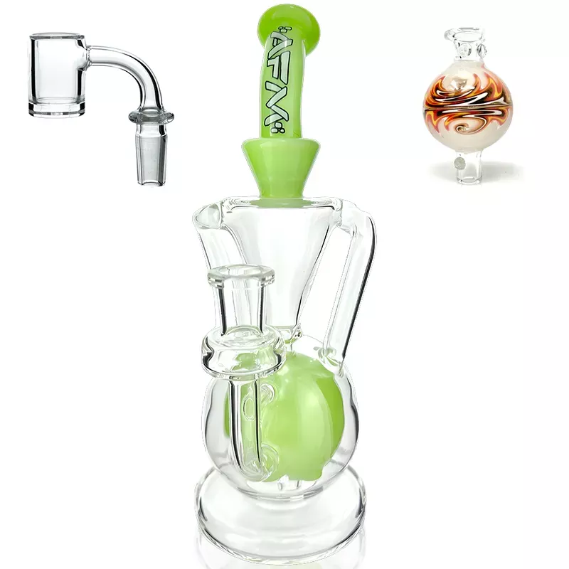 9.5″ AFM Magic Ball Clear Glass Recycler Dab Rig + Quartz Banger & Carb Cap Bundle