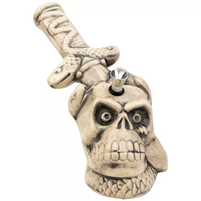 9 ” Skull & Dagger Ceramic Water Pipe