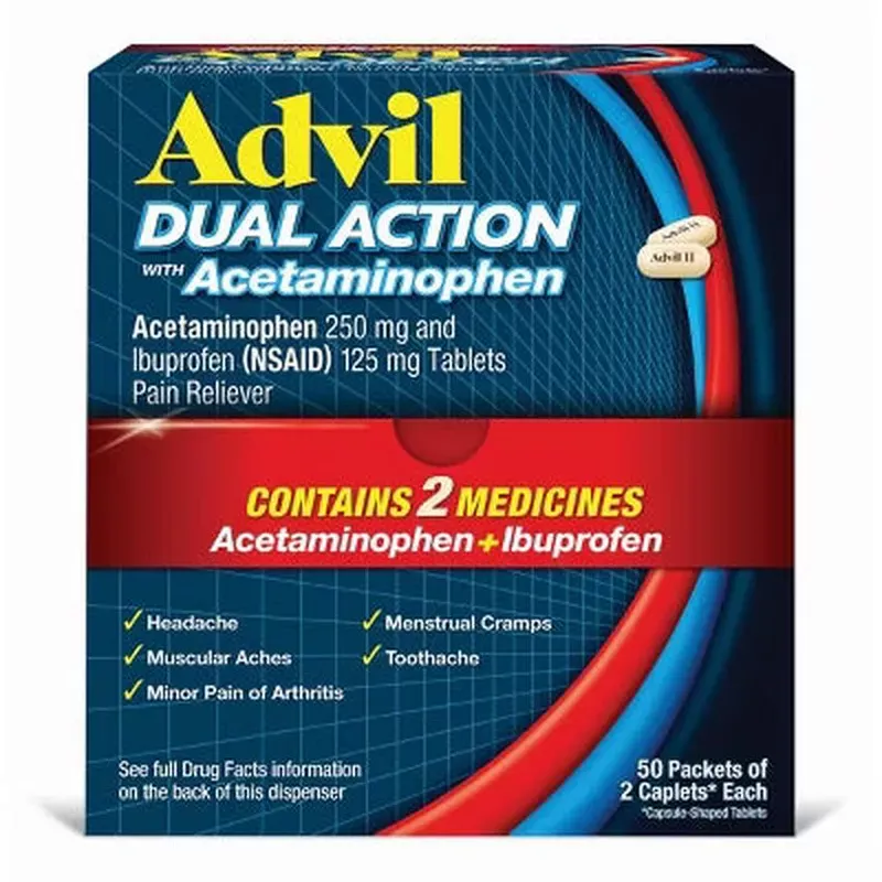 Advil Dual Action Caplets Dispenser – Acetaminophen (NSAID) – (50 Count)