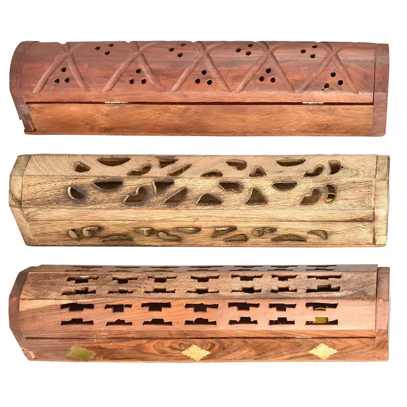Assorted Carved & Inlaid Coffin Incense Burner – 6pc Set / 12in