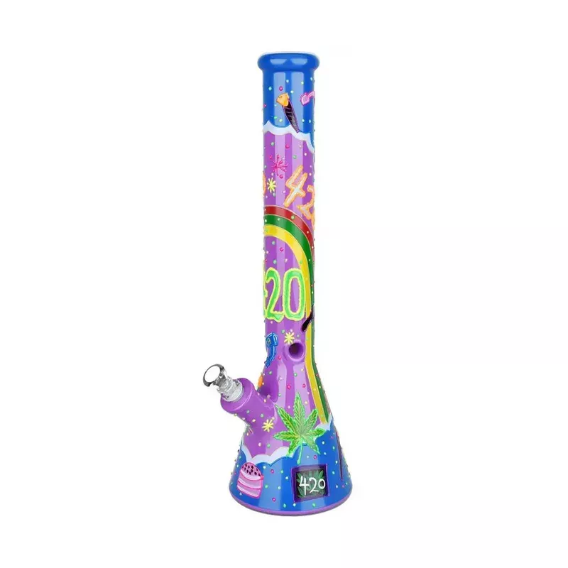 Beach Vibes 420 Painted Big Beaker Bong 18 “