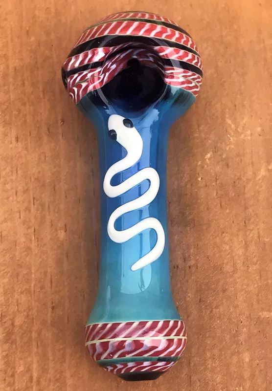 Best 4 ” Spoon Handmade Hand Pipe w/White Snake Design on Handle