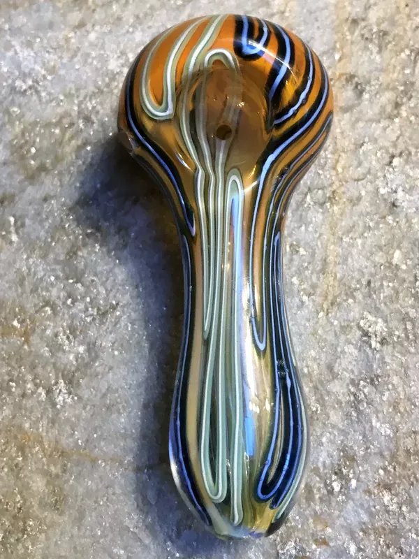 Best Thick 4 ” Fumed Glass, Spoon/Hand Pipe with Bowl – Golden Blue