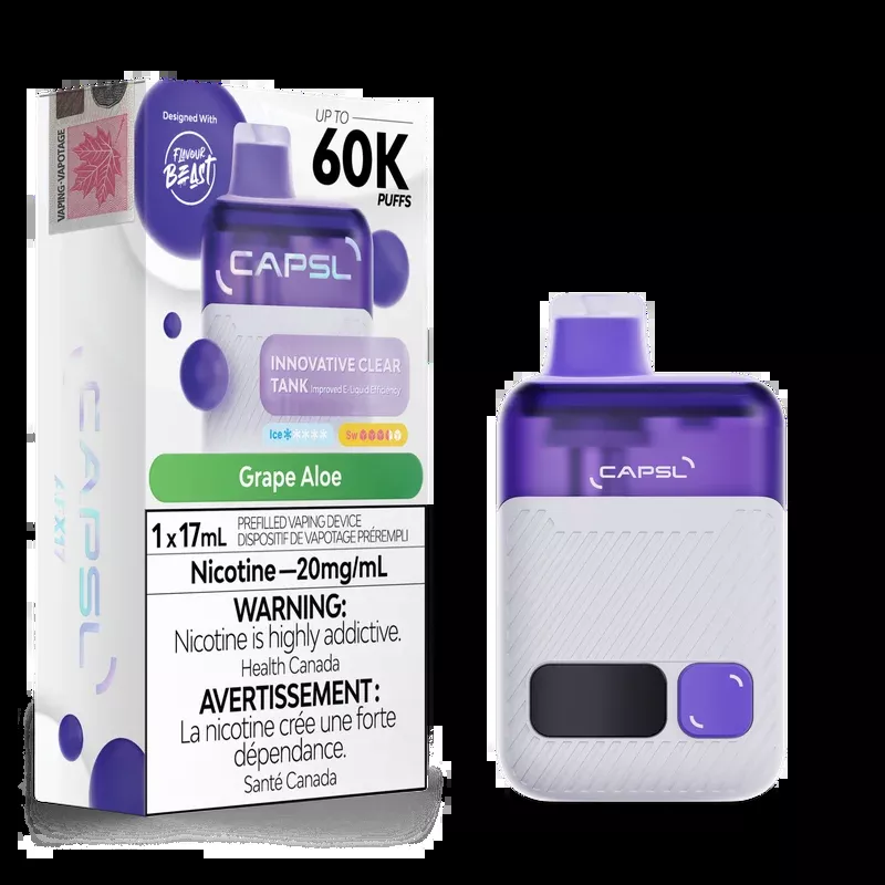 CAPSL By Flavour Beast 60K Puff Disposable (single) Grape Aloe (ONTARIO)