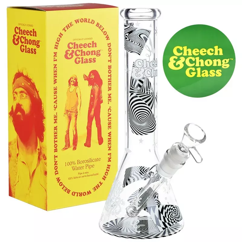 Cheech & Chong Glass Optical Illusion Glow Beaker Bong – 10 “
