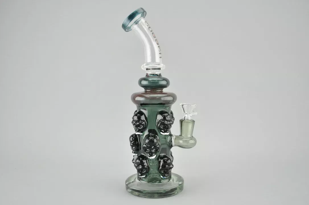 CHEECH – Stacked Skull Bubbler w/ 14mm Female Joint & Slide – Smoke