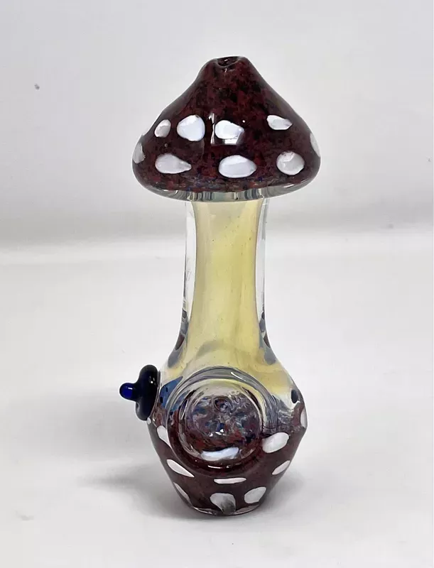 Collectible 4.5 ” Fumed Glass Handmade Mushroom Hand Pipe – Burgundy Frappe