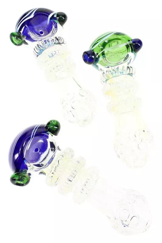 Color Changing Striped Rings Glass Spoon Pipe “Orbit Rings” – 5″ – Assorted Colors