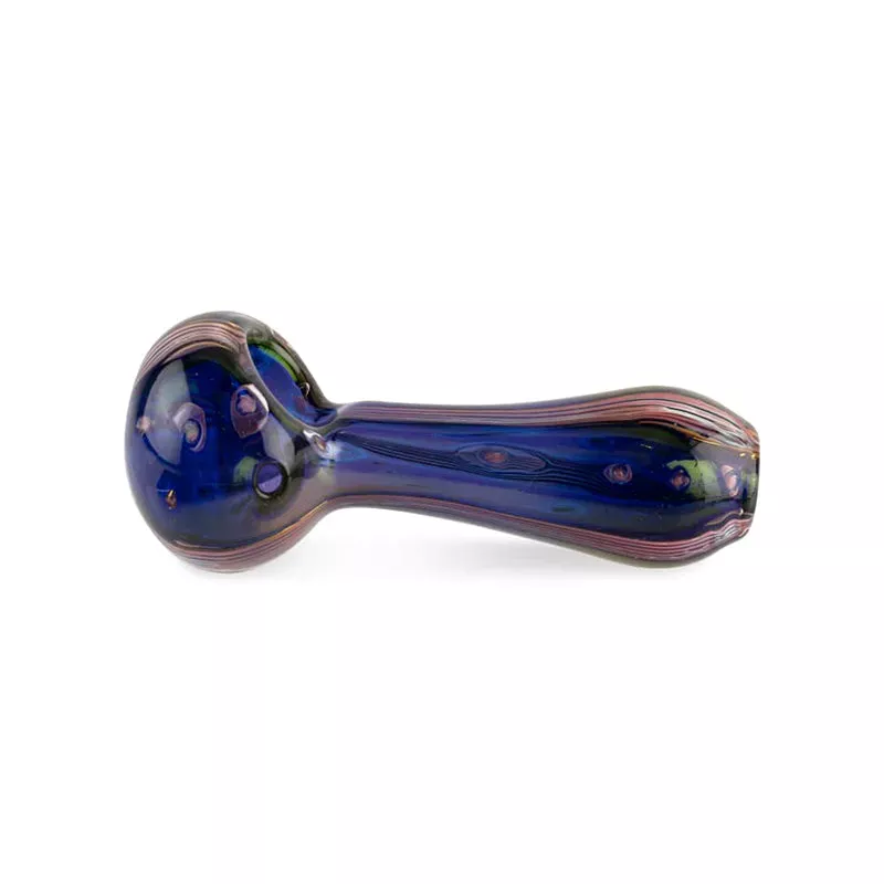 Custom Glass 5 ” Gold Fumed Metallic Blue and Orange Spoon Hand Pipe