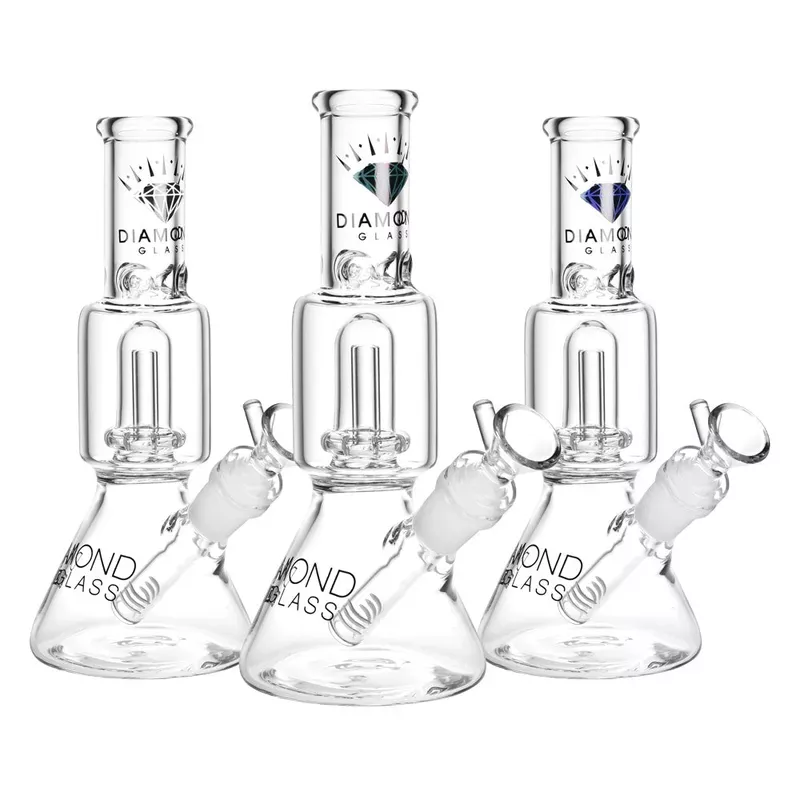Diamond Glass Gold Little Beaker Water Pipe – 8 “/14mm F/Clrs Vry