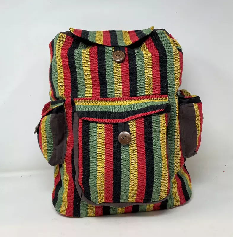 Drawstring Ghery Back Pack w/Flap and Button Pockets – Rasta Colors