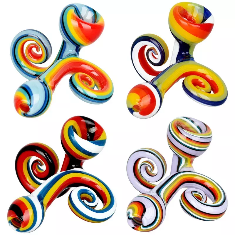 Dual Swirls Spiral Stripe Hand Pipe – 3.5 “